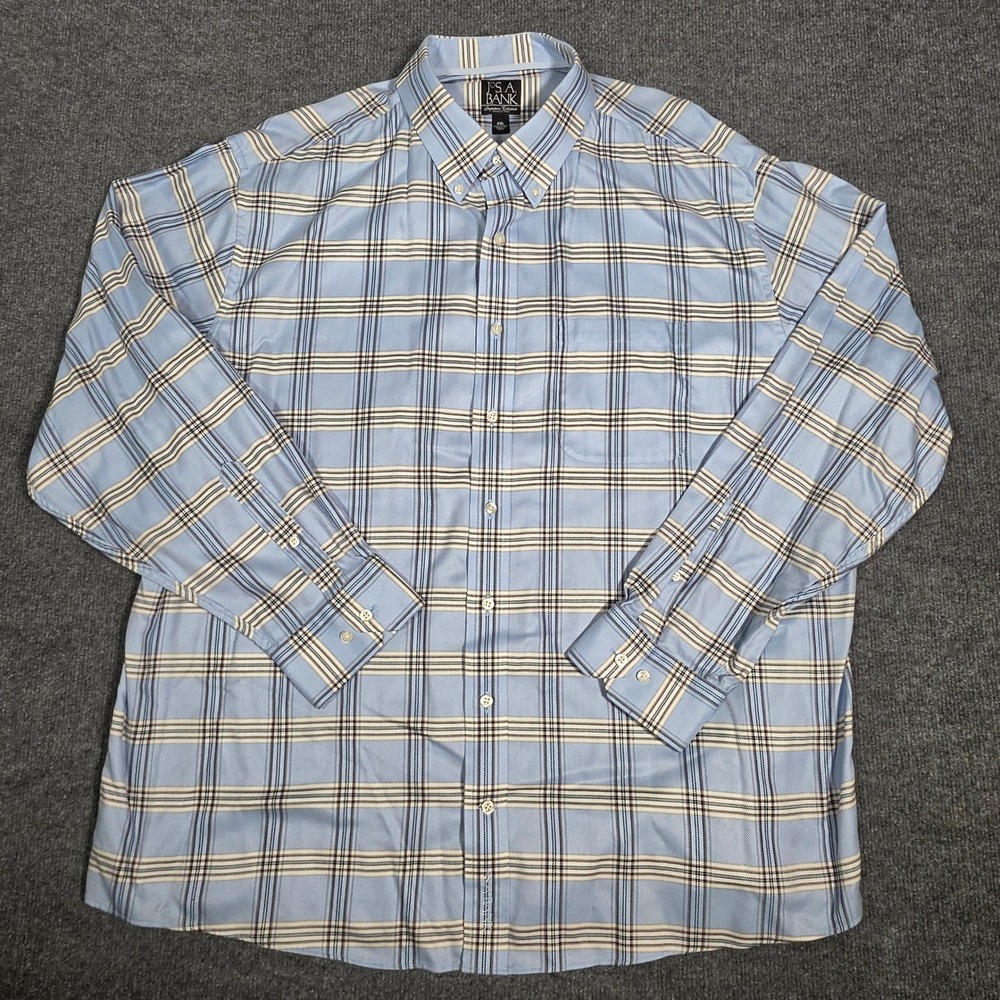 Jos. A. Bank Signature Collection XXL Blue Plaid Wrinkle Free Cotton Shirt Mens